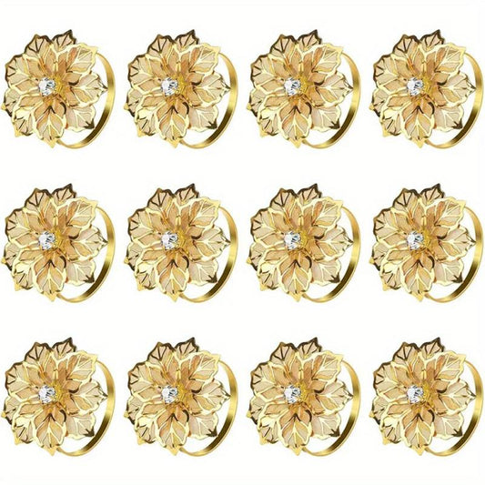 12pcs Metal Napkin Rings Floral Shape Napkin Rings for Special Occasions