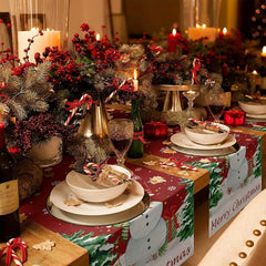 Polyester Table Runner Merry Christmas Snowman Pattern Table Cover