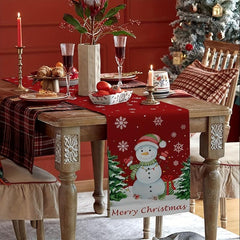 Polyester Table Runner Merry Christmas Snowman Pattern Table Cover