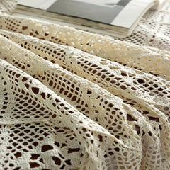 Bohemian Cotton Tablecloth with Fringe Beige Crochet for Home Decor