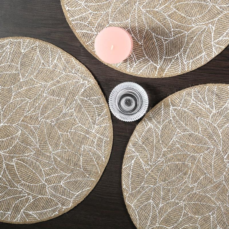 4pcs Jute Round Placemat Natural Style Decorative Mat Nordic Style Table Decorat