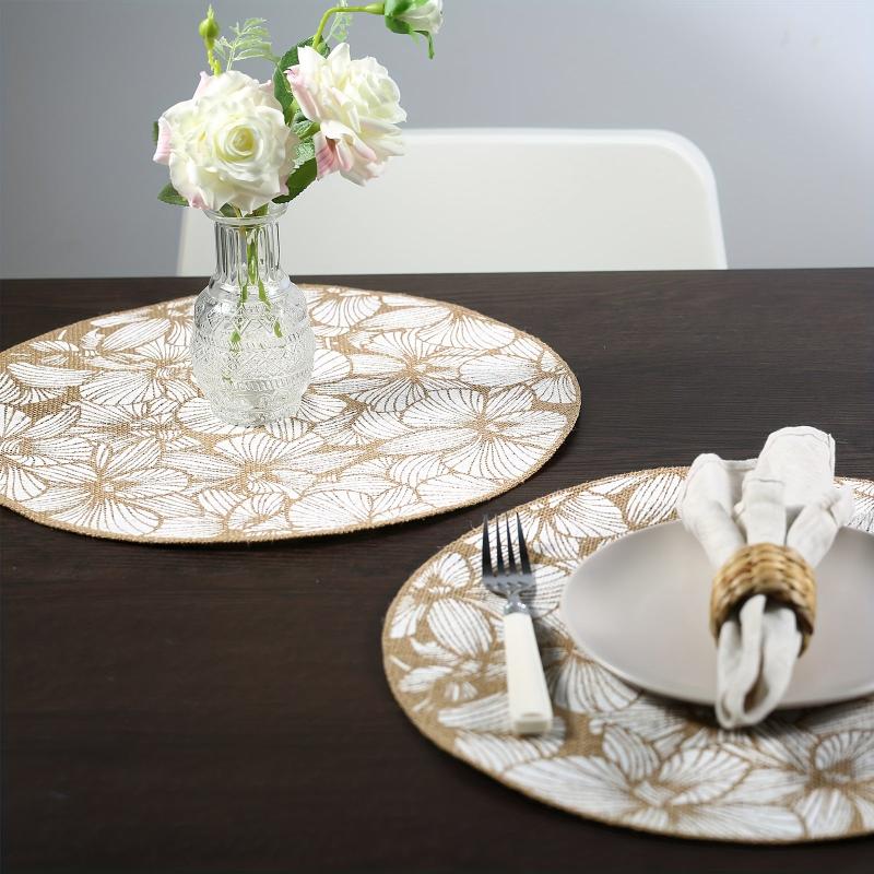 4pcs Jute Round Placemat Natural Style Decorative Mat Nordic Style Table Decorat
