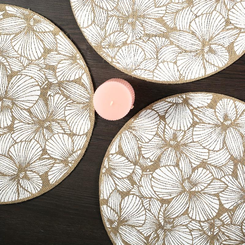 4pcs Jute Round Placemat Natural Style Decorative Mat Nordic Style Table Decorat