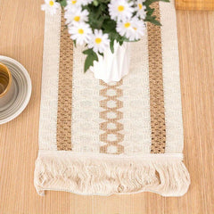 Boho Linen Jacquard Table Runner with Tassel Vintage Long Dresser Scarf