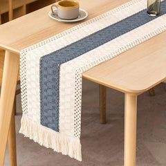 Boho Linen Jacquard Table Runner with Tassel Vintage Long Dresser Scarf