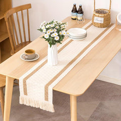 Boho Linen Jacquard Table Runner with Tassel Vintage Long Dresser Scarf