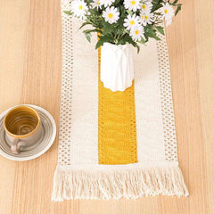 Boho Linen Jacquard Table Runner with Tassel Vintage Long Dresser Scarf