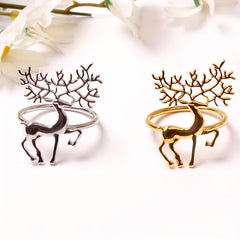 6pcs Golden Christmas Napkin Rings - Elk Deer Shape Solid Buckle