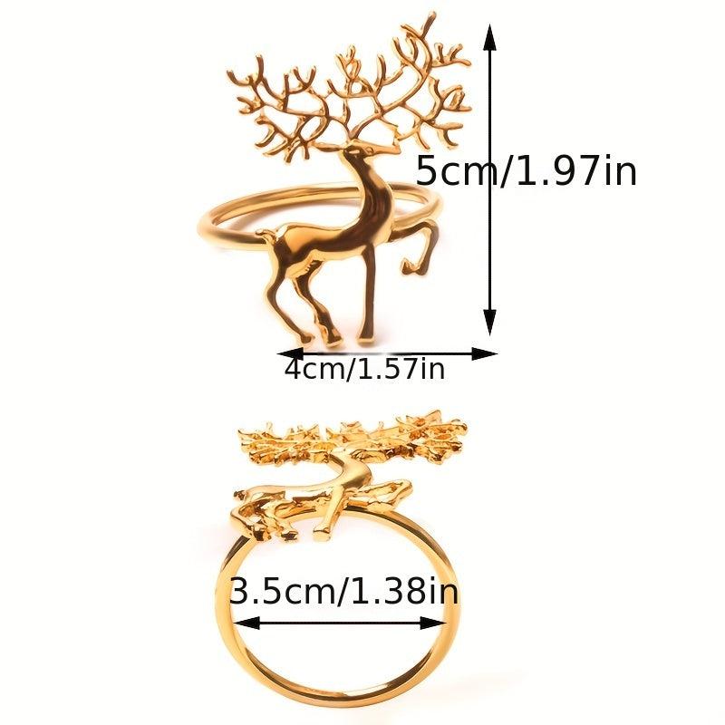 6pcs Golden Christmas Napkin Rings - Elk Deer Shape Solid Buckle