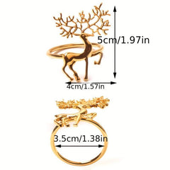 6pcs Golden Christmas Napkin Rings - Elk Deer Shape Solid Buckle