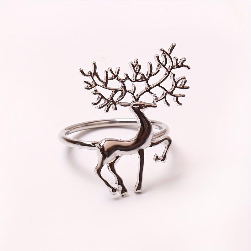 6pcs Golden Christmas Napkin Rings - Elk Deer Shape Solid Buckle