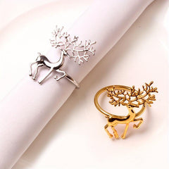 6pcs Golden Christmas Napkin Rings - Elk Deer Shape Solid Buckle