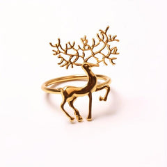 6pcs Golden Christmas Napkin Rings - Elk Deer Shape Solid Buckle