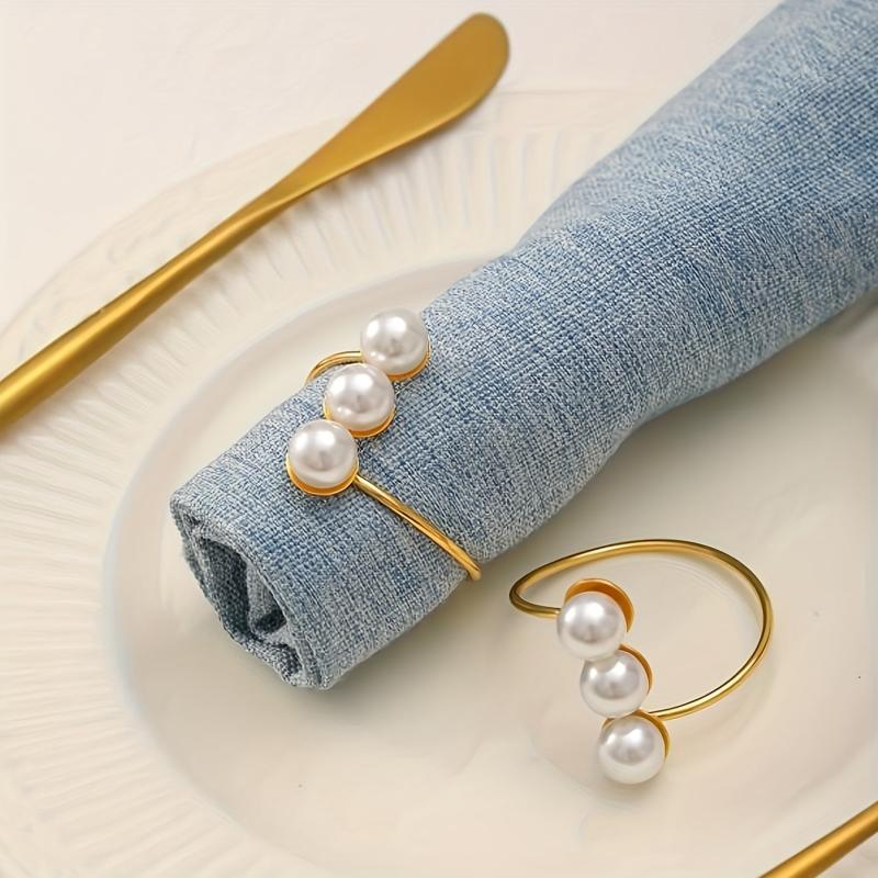 Golden Pearl Napkin Ring Solid Cast Iron Polished Metal Rings Carved Hollow