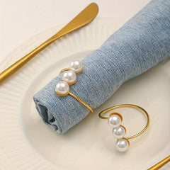 Golden Pearl Napkin Ring Solid Cast Iron Polished Metal Rings Carved Hollow