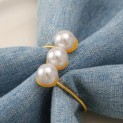 Golden Pearl Napkin Ring Solid Cast Iron Polished Metal Rings Carved Hollow