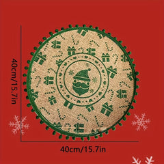 2PCS Jute Placemats Christmas Theme Round Table Mats With Tassel Lace