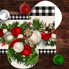 Polyester Merry Christmas Table Runner Plaid Pattern Holiday Decoration Fabric