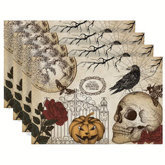 4pcs Halloween Skeleton Placemats Washable Table Mat