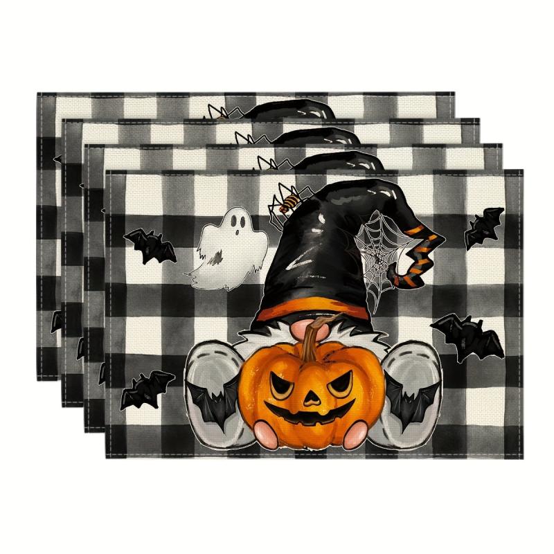 4pcs Halloween Skeleton Placemats Washable Table Mat