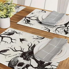 4pcs Halloween Skeleton Placemats Washable Table Mat