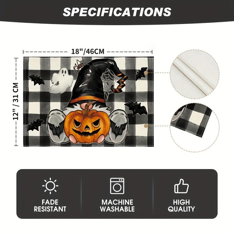 4pcs Halloween Skeleton Placemats Washable Table Mat