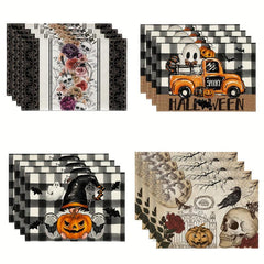 4pcs Halloween Skeleton Placemats Washable Table Mat