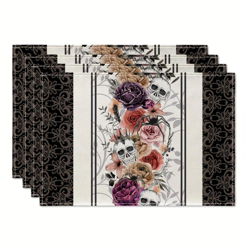 4pcs Halloween Skeleton Placemats Washable Table Mat