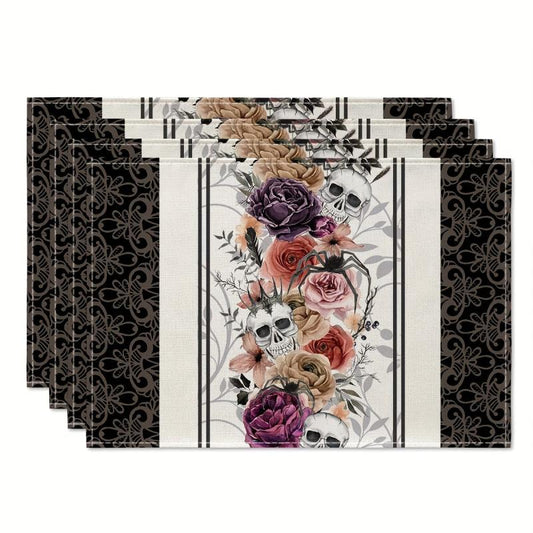 4pcs Halloween Skeleton Placemats Washable Table Mat