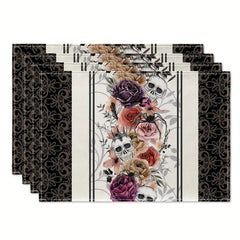 4pcs Halloween Skeleton Placemats Washable Table Mat
