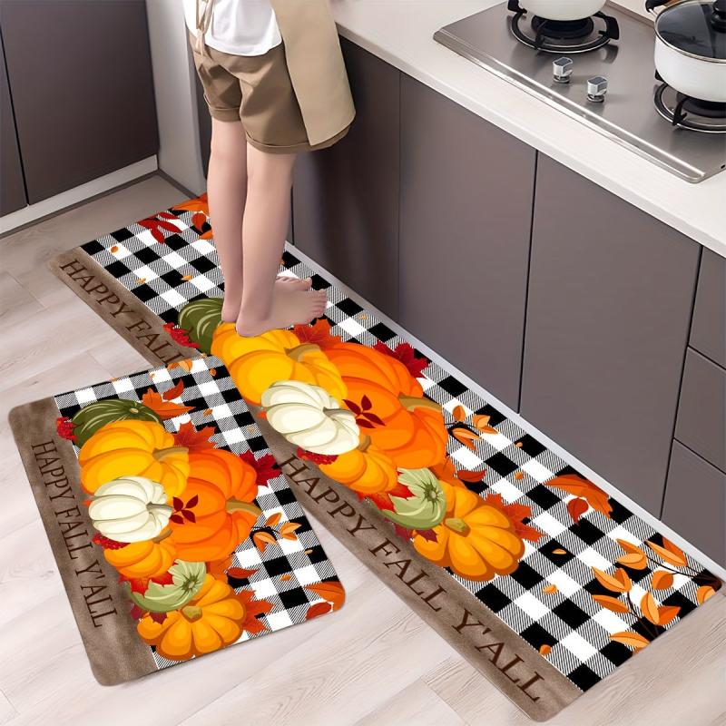 Modern Pumpkin Kitchen Mat Water Absorbent Anti Slip Kitchen Rug