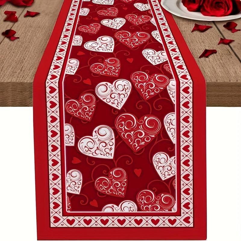 Table Runner Romantic Table Setting Couples Dinner Wedding Party Red Love Heart