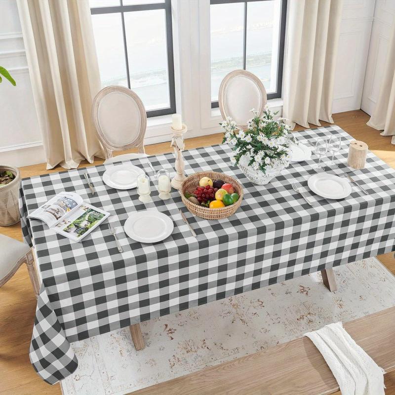 Square Cotton Tablecloth & Plaid Cover, Washable for Indoors & Outdoors