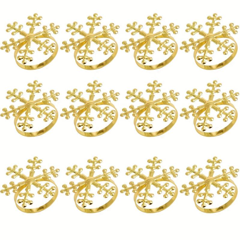 12pcs Golden Snowflake Napkin Rings for Table Decorations