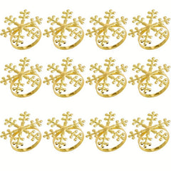 12pcs Golden Snowflake Napkin Rings for Table Decorations