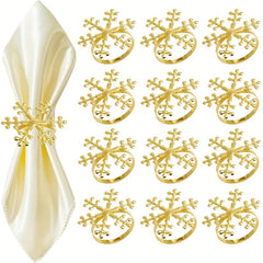 12pcs Golden Snowflake Napkin Rings for Table Decorations