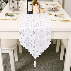 Christmas Theme Bronzing Table Runner Red Golden Silvery Pentagram