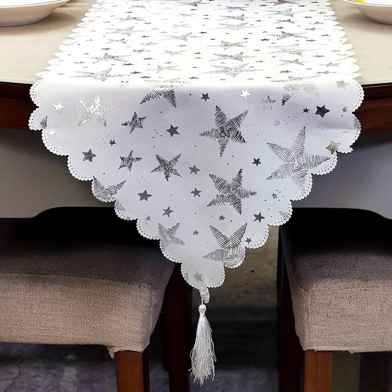 Christmas Theme Bronzing Table Runner Red Golden Silvery Pentagram