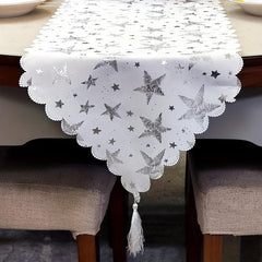 Christmas Theme Bronzing Table Runner Red Golden Silvery Pentagram