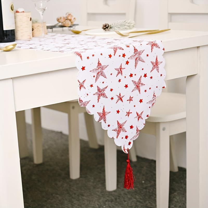 Christmas Theme Bronzing Table Runner Red Golden Silvery Pentagram