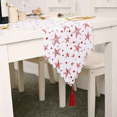 Christmas Theme Bronzing Table Runner Red Golden Silvery Pentagram