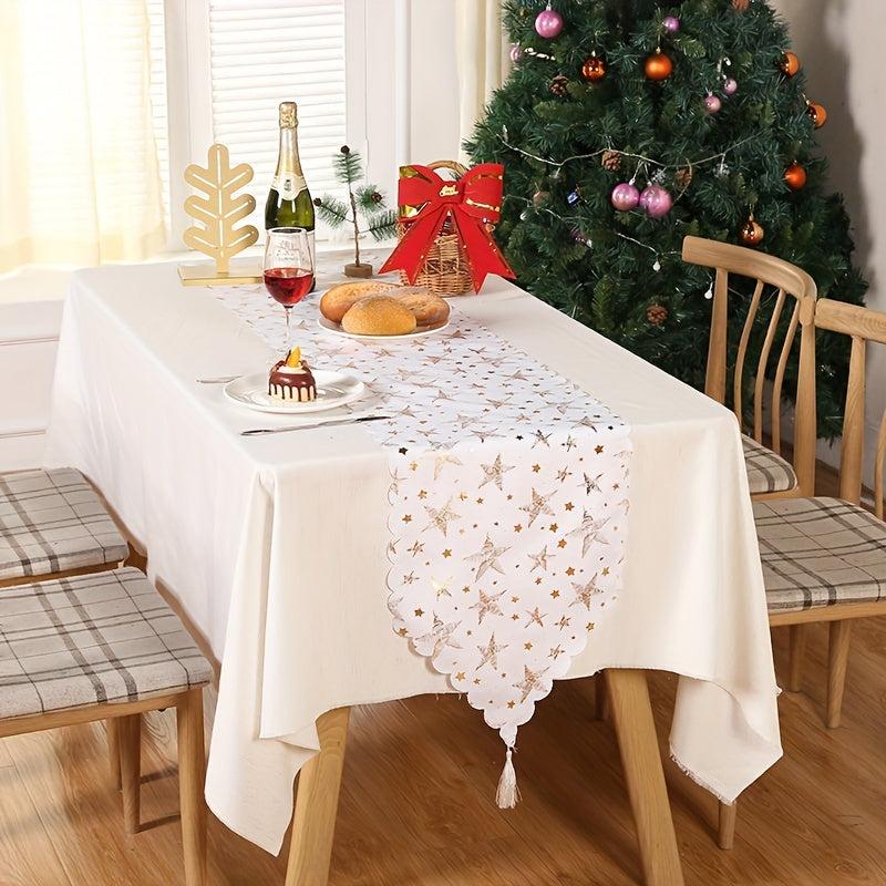 Christmas Theme Bronzing Table Runner Red Golden Silvery Pentagram