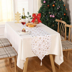 Christmas Theme Bronzing Table Runner Red Golden Silvery Pentagram