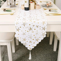 Christmas Theme Bronzing Table Runner Red Golden Silvery Pentagram