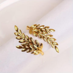 6pcs Gold Leaf Napkin Rings Cast Iron Polished Metal