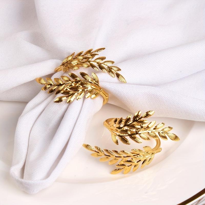 6pcs Gold Leaf Napkin Rings Cast Iron Polished Metal