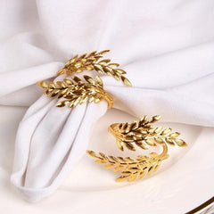 6pcs Gold Leaf Napkin Rings Cast Iron Polished Metal