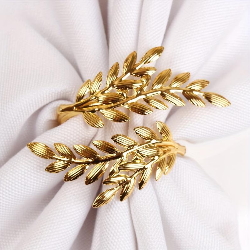 6pcs Gold Leaf Napkin Rings Cast Iron Polished Metal