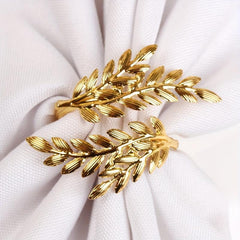 6pcs Gold Leaf Napkin Rings Cast Iron Polished Metal