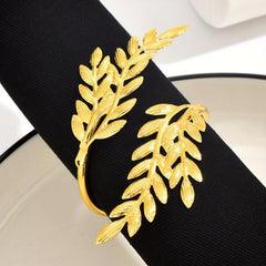 6pcs Gold Leaf Napkin Rings Cast Iron Polished Metal